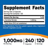 Nutricost L-Carnitine Tartrate 1,000mg, 240 Capsules - 500mg Per Capsule, 120 Servings