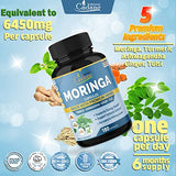 Organic Moringa Extract Capsules 6450mg, 6 Months Supply with Ashwagandha Root, Tulsi, Ginger, Turmeric - Energy Booster, Immune System - 180 Capsules