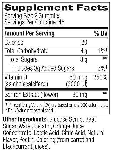 OLLY Hello Happy Gummy Worms, Mood Balance Support, Vitamin D, Saffron, Adult Chewable Supplement, Tropical Zing - 90 Count