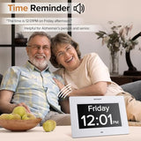 Mitoart Digital Calendar Day Alarm Clock, 7 Inches Dementia Clocks with 8 Alarms, Remote Control, and Push for Help Button, Gifts for Alzheimer, Elderly, Seniors or Impaired Vision(White).