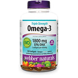 Webber Naturals Triple Strength Omega-3 Fish Oil, 1,800 mg Omega-3 (1,200 mg EPA / 600 mg DHA) per Serving, 120 Clear Enteric Softgels, No Fishy Aftertaste, for Heart, Brain and Joint Health