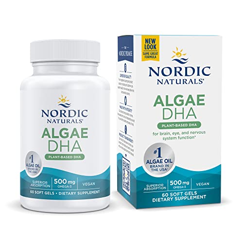 Nordic Naturals Algae DHA - 60 Soft Gels - 500 mg Omega-3 DHA - Certified Vegan Algae Oil - Plant-Based DHA - Brain, Eye & Nervous System Support - Non-GMO - 30 Servings