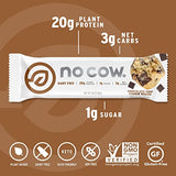 No Cow High Protein Bars, Chocolate Chip Cookie Dough, 20g Plant Based Vegan Protein, Keto Friendly, Low Sugar, Low Carb, Low Calorie, Gluten Free, Naturally Sweetened, Dairy Free, Non GMO, Kosher, 12 Pack