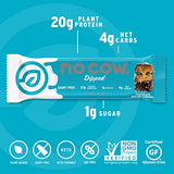 No Cow Dipped Protein Bars, Chocolate Salted Caramel, 20g Plant Based Protein, Keto Friendly, Low Sugar, Low Carb, Low Calorie, Gluten Free, 12 Pack