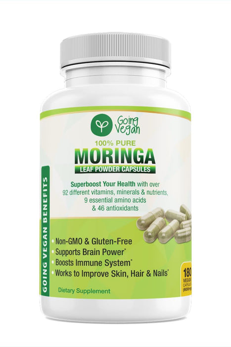 Moringa Capsules, 180 Vegan Pure Oleifera Leaf Powder Pills, 1200mg Per Serving, Non-GMO and Gluten-Free Supplement, 3 Months Supply, Immune System Support, Metabolism and Energy Booster