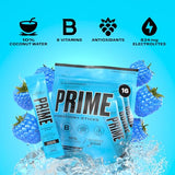 PRIME HYDRATION+ Sticks Blue Raspberry | Hydration Powder Single Serve Sticks | Electrolyte Powder On The Go | 250mg BCAAs, B Vitamins, Antioxidants | Low Sugar | Caffeine-Free | Vegan | 16 Sticks