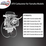 Carburetor Carb for ATV Yamaha 2000-2006 Kodiak 400 YFM400 & Big Bear 400, 2004-2006 Bruin 350, 2007-2011 Grizzly 350, 2007-2012 Grizzly 450, 2006-2009 Wolverine 350, 2007-2010 Wolverine 450