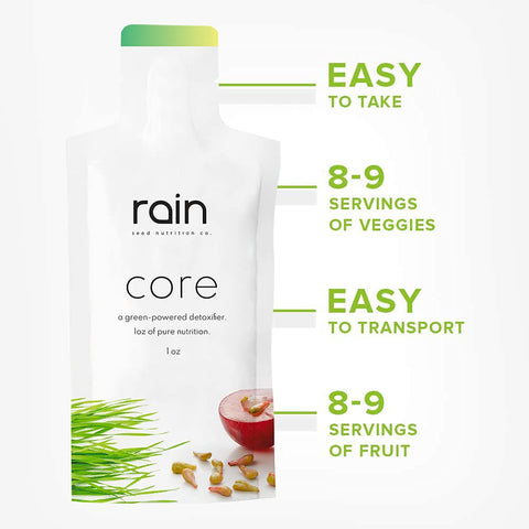 Rain CORE, Super Green Supplements, 30 Easy-Sip Pouches, Includes Black Cumin Seed, Kale, Cranberry Seed, Spirulina, Milk Thistle, and Wheat Grass, Overall Detox Cleanse and Immune Support Supplement