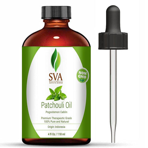 SVA Patchouli Oil 4 Oz 100% Pure & Natural, Steam Distilled Therapeutic Grade for Skin Care, Hair Care, Body Massage, Aromatherapy
