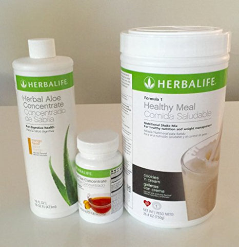 Herbalife Aloe Tea Shake Kit - Herbal Aloe Mango, Herbal Tea Concentrate, Formula 1 Cookies & Cream Shake
