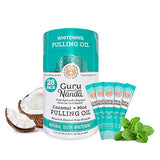 GuruNanda Oil Pulling Travel Sachets - 28 Sachets with Coconut Oil, 7 Essential Oils,Vitamins D, E & K2 - Ayurvedic Mouthwash for Oral Care - Supports Bone & Gum Health, Fresh Breath & Teeth Whitening