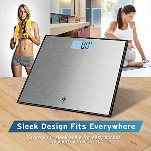 Etekcity Stainless Steel Digital Body Weight Bathroom Scale Step-On Technology Large Blue LCD Backlight Display, 400 Pounds , Grey, 12x12 Inch (Pack of 1)