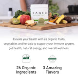 Kaged Organic Greens Superfood Powder | Lemon | Outlive100 | Wellness with Supergreens and Prebiotics | Apple Cider Vinegar | Ashwaghanda | 30 Servings