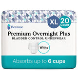 Because Premium Overnight Plus Pull Up Underwear - Extremely Absorbent, Soft & Comfortable Nighttime Leak Protection - White,X- Large - Absorbs 6 Cups - 20 Count