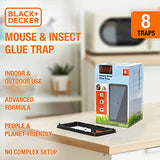 BLACK+DECKER Mouse Trap & Mouse Traps Indoor for Home- Heavy- Duty Rat Trap- Sticky Snake Trap- 8 Pre-Baited Glue Traps for Rodents, Insects, Spiders & Other Vermin