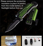 7-in-1 Dispatcher Tactical Knife with Glass Breaker, Seatbelt Cutter,Steel Serrated Blade,Flashlight,Fire Starter,Bottle Opener and Carrying bag, Good for Military Emergency Outdoor Rescue (Green)