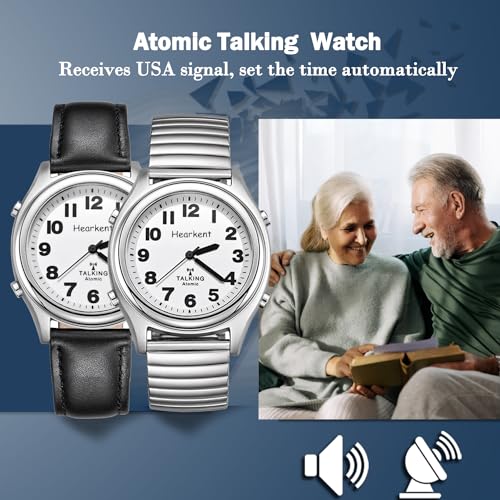 Hearkent Atomic Talking Watch for Blind and Visually impaired Stainless Steel Strech Band Best Gift for Elderly or Blind People