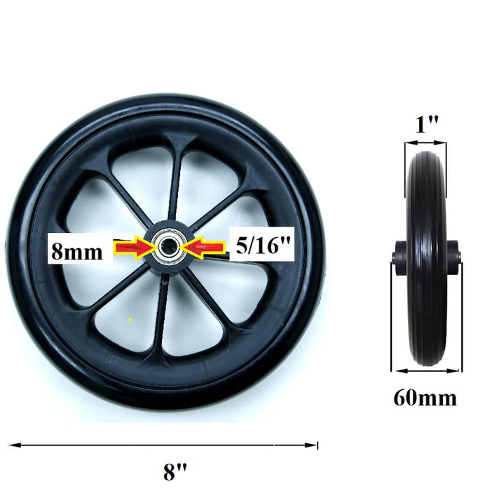 Wheel Replacement for Wheelchairs, 8 inch by 1 inch Black (2)