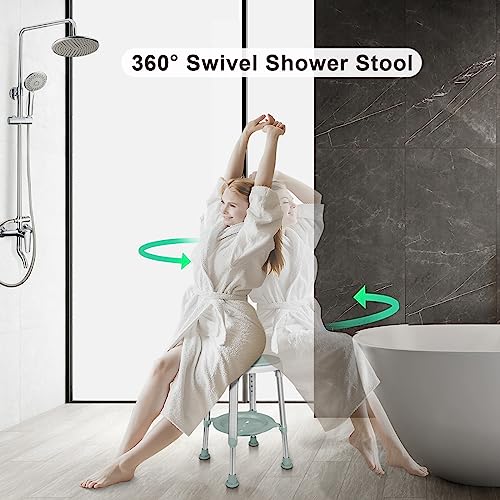 LEACHOI Shower Chair for Inside Shower, Swivel Shower Stools 350lbs, Adjustable Tub Chair and Bathroom Stool with Storage Tray for Seniors, Elderly, Bath Handicap & Disabled Green