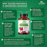 Zazzee D-Mannose 1000 mg per Serving, 180 Vegan Capsules, 3 Month Supply, Potent & Fast-Acting, Natural Cleansing Support Urinary Tract Health, 100% Pure, Non-GMO, All-Natural, Made in The USA