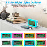 Kids Alarm Clock with Lights, 8 RGB Night Lights with Sleep Aid, Conspicuous Colorful LED Numbers, Slider Dimmer, Snooze, 12/24H, Simple to Operate, Basic Bedside Digital Clock for Kids Elderly