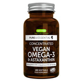 Pure & Essential Vegan Omega 3 & Astaxanthin, High Concentration EPA DHA Algae Oil, Sustainable & Pure, 600mg DHA & EPA for Heart, Brain & Eye Health, 180 Small Softgels