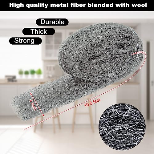 Steel Wool Mice Control 4'' * 42' Total Rodent Control Fill Fabric, Steel Wool Pads Mouse Blocker Keep Mice Away from Holes Wall Cracks Gaps(4 Rolls)