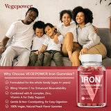 VEGEPOWER Vegan Iron Gummies Supplement - with Vitamin C, A, B-Complex, Folate, Zinc for Adults & Kids - Blood Builder & Energy Support for Iron Deficiency, Anemia, No After Taste - Peach Flavor