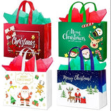 12 Pack Large Christmas Gift Bags with Tissue Paper - Reusable Christmas Tote Bags Non-Woven, Xmas Shopping Bags with Handles, for Christmas Treat Bags, Gifts Wrapping, Xmas Party Supplies 12.6'' X 9.8'' X 4.5''… (12 Pack)