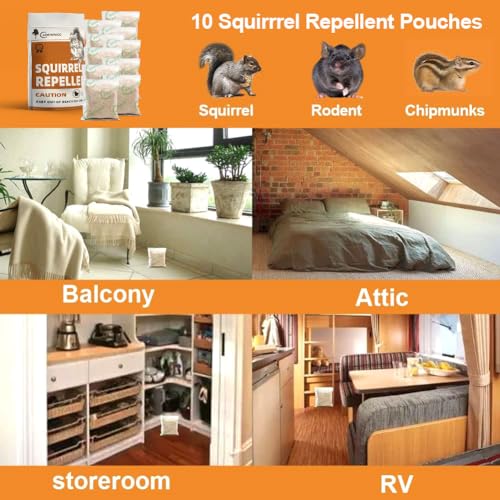 ANEWNICE Squirrel Repellent Outdoor, Rodent Repellent, Squirrel Repellent for Attic and Cars, Natural Squirrel Repellent for Bird Feeders and Garden, Ultra Powerful Chipmunk Repellent - 10Packs