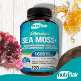 NutriFlair Organic Irish Sea Moss 1600mg, 120 Capsules Plus Bladderwrack & Burdock - Prebiotic Super Food - Immune System & Digestive Health - Thyroid, Healthy Skin, Keto Detox, Gut, Joint Support