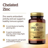 Solgar Chelated Zinc, 100 Tablets - Zinc for Healthy Skin - Supports Cell Growth & DNA Formation - Exerts Antioxidant Activity - Supports A Healthy Immune System - Non GMO, Gluten Free - 100 Servings