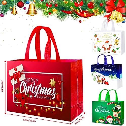 IPQXE 24 Pack Large Christmas Gift Bags - Reusable Christmas Tote Bags Non-Woven, Xmas Shopping Bags with Handles, for Christmas Treat Bags, Gifts Wrapping, Xmas Party Supplies 12.8'' X 9.8'' X 4.5''…