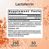 Jarrow Formulas Lactoferrin 250 mg - Immune-Supporting Glycoprotein - For Healthy Immune System Support & Iron Absorption - Freeze Dried - Gluten Free - Non-GMO - 30 Capsules (Servings)