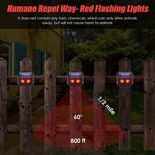 4 Pack Solar Powered Animal Repellent, Nighttime Animal Deterrent Repellent with Red LED Lights Waterproof Wild Animal Predator Deterrent Repel Coyote, Raccoon, Fox, Skunk from Yard Farm General model