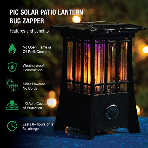 PIC Solar Flame Effect Patio Lantern Bug Zapper, ½ Acre Coverage, 1 Pack