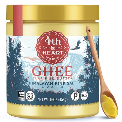 4th & Heart Himalayan Pink Salt Grass-Fed Ghee, 16 Ounce, Keto Pasture Raised, Non-GMO, Lactose and Casein Free, Certified Paleo