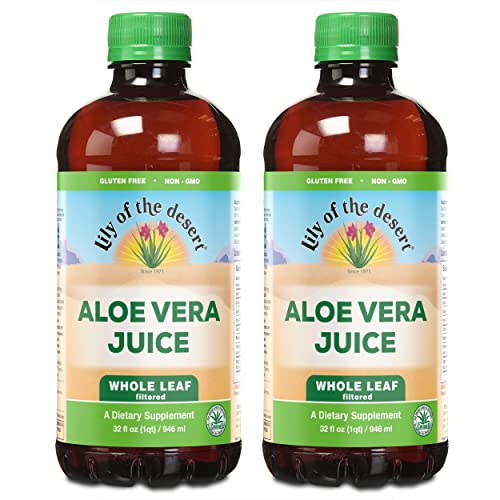 Lily of the Desert Aloe Vera Juice - Whole Leaf Filtered Aloe Vera Drink, Non-GMO Aloe Juice with Natural Digestive Enzymes for Gut Health, Stomach Relief, Wellness, Glowing Skin, 32 Fl Oz (Pack of 2)