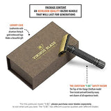 Double Edge Safety Razor by VIKINGS BLADE, Fat & Short Handle, Swedish Steel Blades Pack + Luxury Case. Twist to Open, Reduces Razor Burn, Smooth, Close, Clean Shave (Model: The Chieftain “5 BC”)