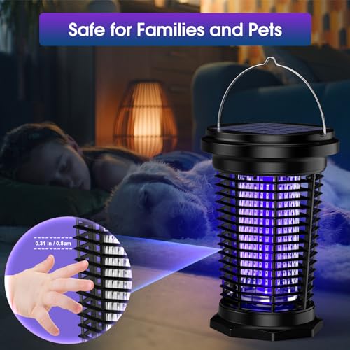 Solar Bug Zapper for Outdoor & Indoor, USB Rechargeable Mosquito Killer Lamp with UV Light, 4500V Electric Fly Traps, Insect Zapper for Patio, Home, Backyard, Garden, Camping