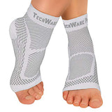 TechWare Pro Ankle Brace Compression Sleeve - Relieves Achilles Tendonitis, Joint Pain. Plantar Fasciitis Foot Sock with Arch Support Reduces Swelling & Heel Spur Pain. (White, XXL)