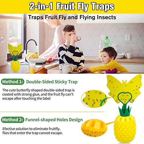 Fruit Fly Trap for Indoors, Effective Fruit Fly Catcher Gnat Killer with 24 Yellow Stickers, Upgrade Gnat Traps for House Indoor with Bait, Non-Toxic Reusable Easy to Use Fly Trap for Kitchen - 4 Pack