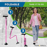 HONEYBULL Walking Cane for Men & Women - Foldable, Adjustable, Collapsible, Free Standing Cane, Pivot Tip, Heavy Duty, with Travel Bag | Walking Sticks, Folding Canes for Seniors & Adults [Pink]