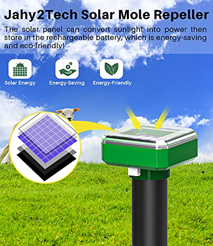 Solar Mole Repellent, Ultrasonic & Solar Powered Gopher Repellent, Waterproof Sonic Groundhog Repeller Rodent Gopher Deterrent Vole Chaser for Lawn, Yard & Garden of Outdoor Use (4 Pack, SQ 1.0)