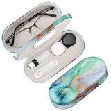 Fintie 2 in 1 Contact Lens Case and Eyeglasses Case, Double Sided Portable Contact Lens Travel Case with Built-in Mirror, Tweezer and Contact Lens Solution Bottle Included, Emerald Marble