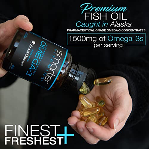 (3 Pack) Smarter Omega 3 Fish Oil, Strawberry Flavor, Burpless, Tasteless, 2000mg, Potent Triple Strength DHA EPA Brain Omega-3, Joint & Brain Support, Made with AlaskOmega®