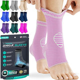 Modvel Ankle Brace for Women & Men - 1 Pair of Ankle Support Sleeve & Ankle Wrap - Compression Ankle Brace for Sprained Ankle, Achilles Tendonitis, Plantar Fasciitis, & Injured Foot - Small, Pink