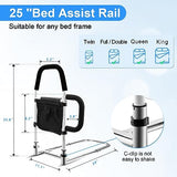 WHOMEC Bed Rails for Elderly Adults Safety - Bed Assist Rail with Double Grab Bars & Fall Prevention Guard & Storage Pocket fits King, Queen, Full, Twin, Support Up to 300lbs, Height 25.6''