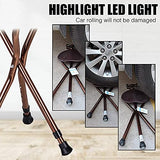 Yayayo Walking Cane with Seat Aluminum Alloy Portable LED Floding Chair for Seniors Adult Height Adjustable Heavy Stick Stool for Elderly Gift Brown