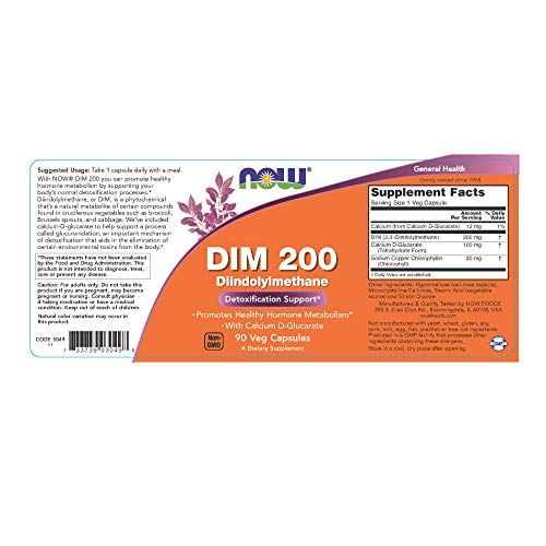 NOW Supplements, DIM 200 (Diindolylmethane) with Calcium D-Glucarate, 90 Veg Capsules